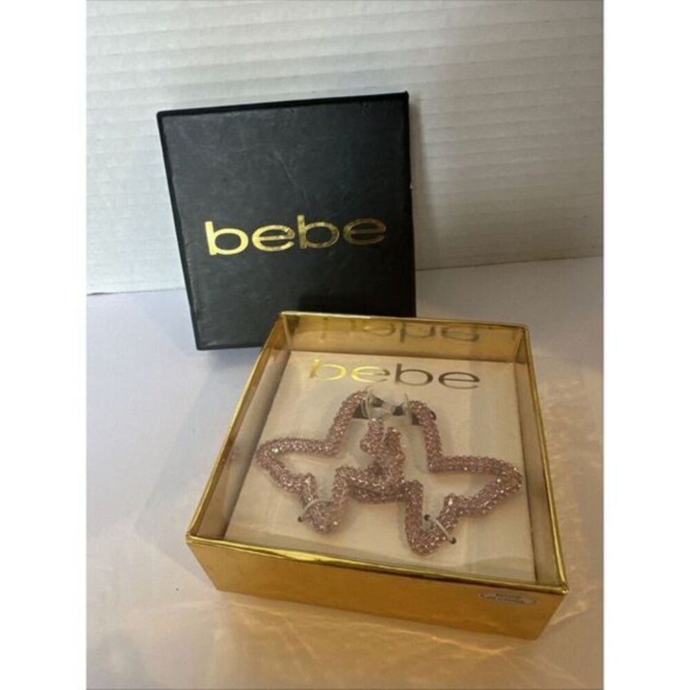 NEW Bebe Butterfly PinkCrystal Earrings Rhinestone Pierced Hoop‎ Fashion